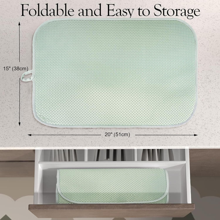 Sage Green Dish Dryer Mat, Dish Drying Mats For Kitchen Counter, Large Dish Drying Pad for Kitchen Counter, Microfiber Dish Drying Mat, for Sinks, Drainer Mats, 20 x 15 inches (Green)