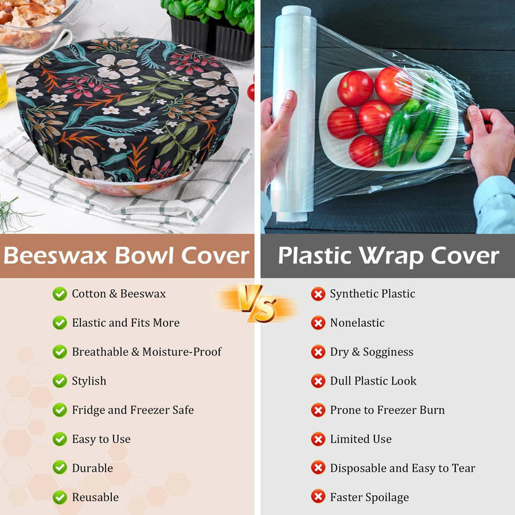 5Pcs Reusable Beeswax Elastic Bowl Covers for Bread Proofing and Food Cover (5 Count)