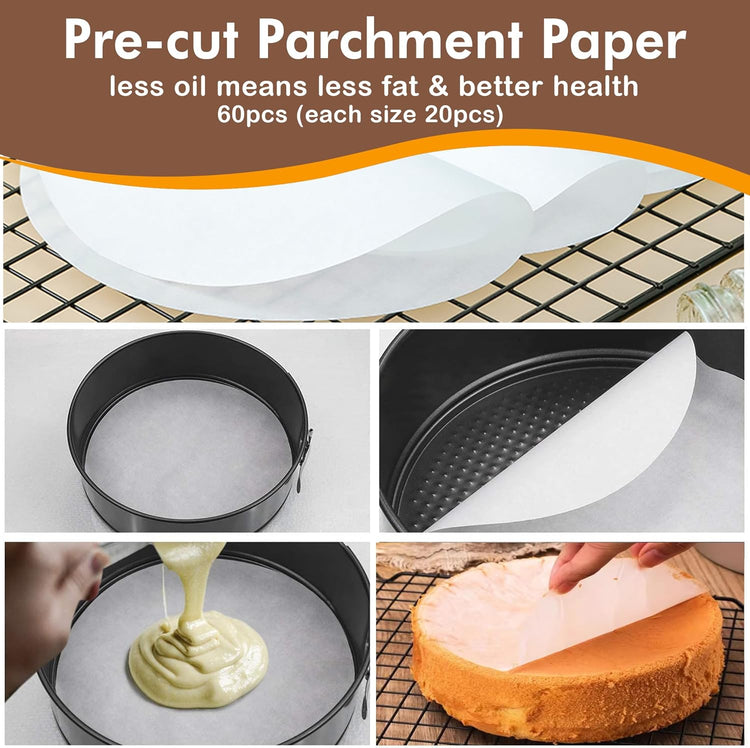 Springform Pan Set of 3 Nonstick 7 9 11 Inch Cheesecake Pan, Leakproof Spring Form Pans for Cheesecake with Removable Bottom, Springform Round Cake Pans Sets for Baking with 60 Parchment Paper
