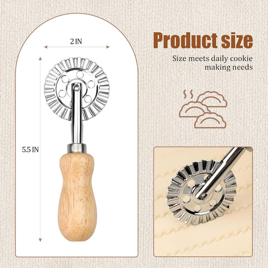 Short Handle Large Cutter Wheel - Exquisite Wooden Handle, Perfect for Pasta, Pizza, Ravioli, Cookie - Versatile Crinkle and Biscuit Cutter for Effortless Slicing