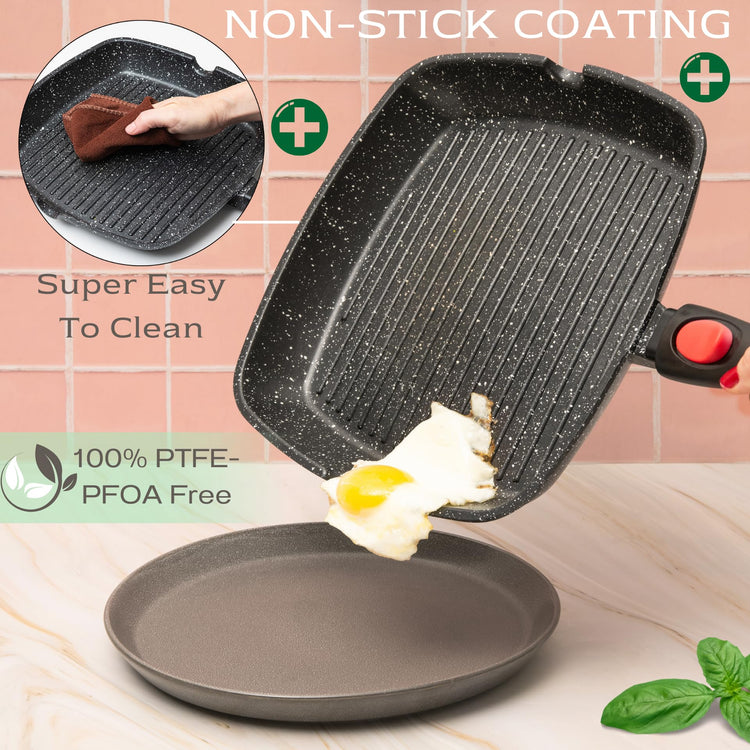 Grill Pan for Indoor Cooking 11Inch Nonstick Square Grill Pan
