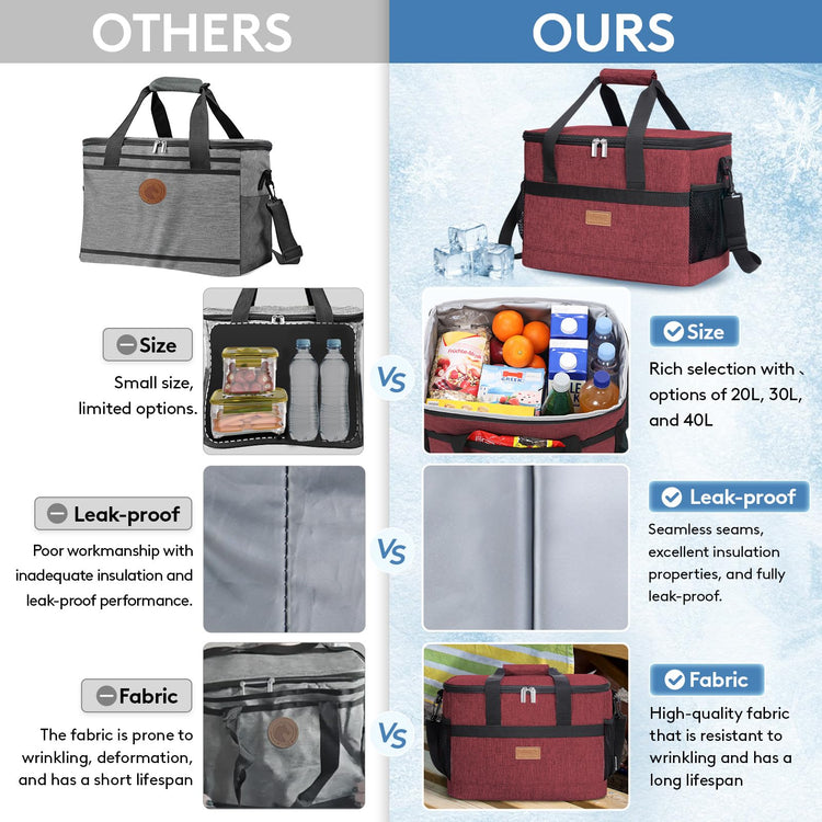 Cooler Bag 30 Cans Collapsible and Insulated Large Lunch Bag Leakproof Soft Cooler Portable for Camping