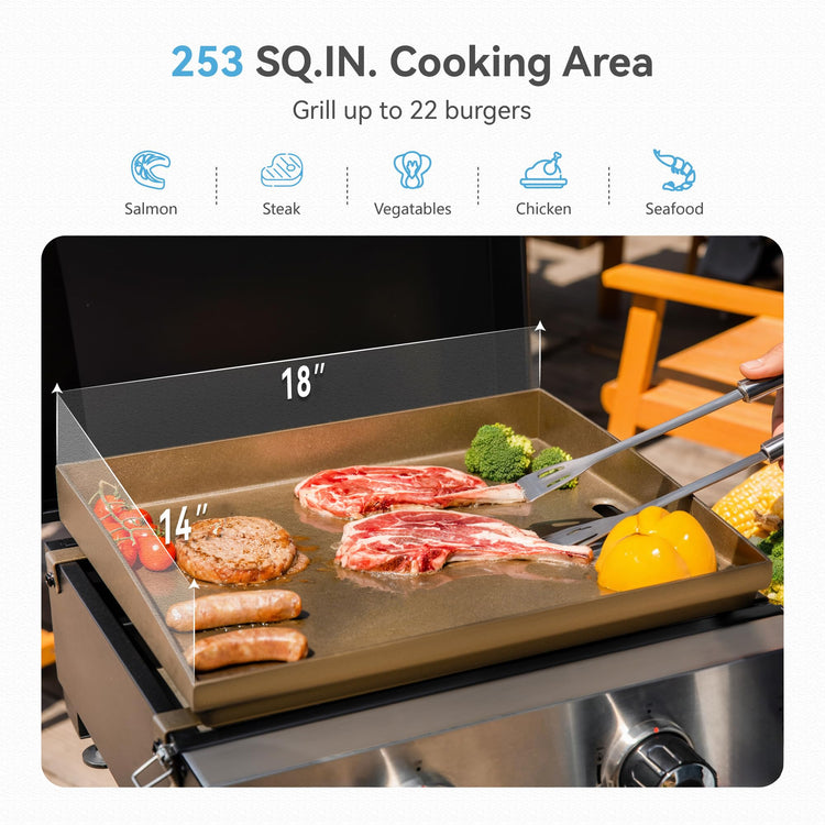 2 Burner BBQ Propane Gas Griddle with Collapsible Stand for Outdoor Cooking