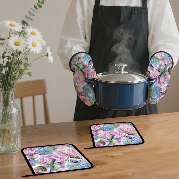 Hummingbird Oven Mitts and Pot Holders Set (4 Count)