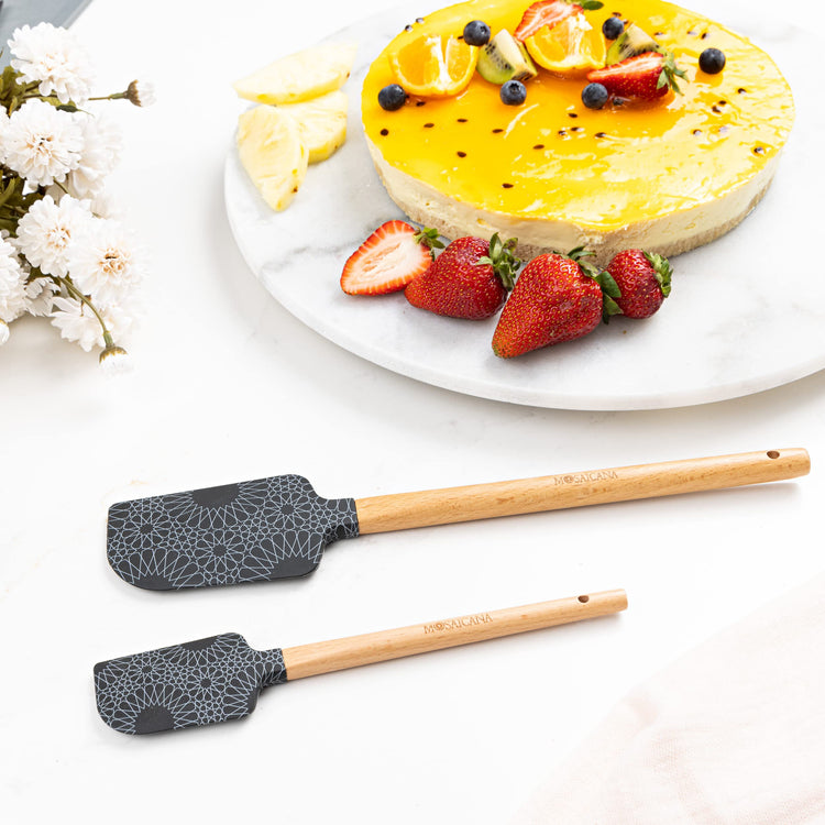Silicone Spatula set of 2 with wooden handle and stunning pattern (2 Count)