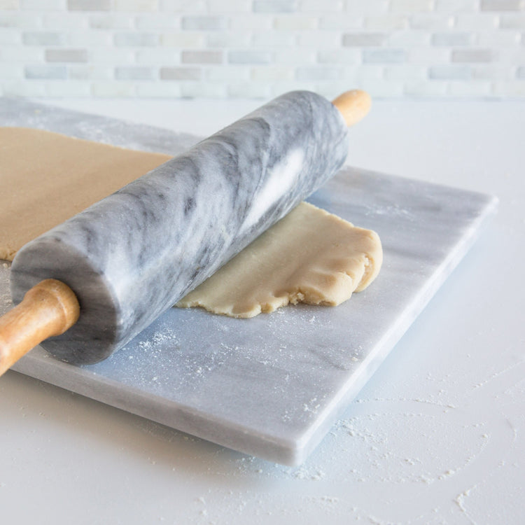 Polished Marble Rolling Pin with Wooden Cradle