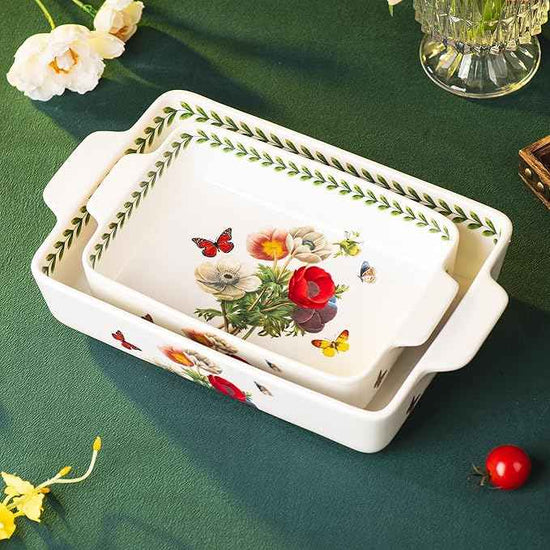 ONCCI In-Glaze Ceramic Baking Dish Set of 2 - Rectangular with Handles,Single Serving Size Casserole dishes 10.8*7.99in & 8.58*6.54inch Sizes - Oven Safe for Cooking, Baking, Casseroles - Dishwasher Safe(Corn Poppy)