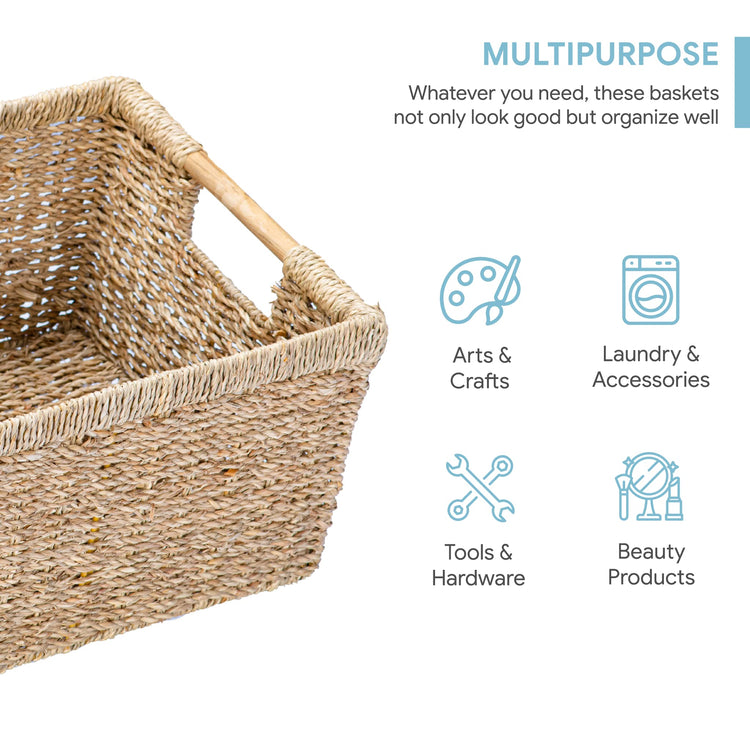 Large Wicker Storage Basket with Wooden Handles