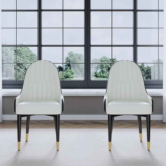 AF ARTISAN FURNITURE Black White Dining Chairs Set of 2 with High Backs Mid Century Modern Kitchen Dining Room Chairs PU Faux Leather Upholstered Large Padded Accent Chair with Legs