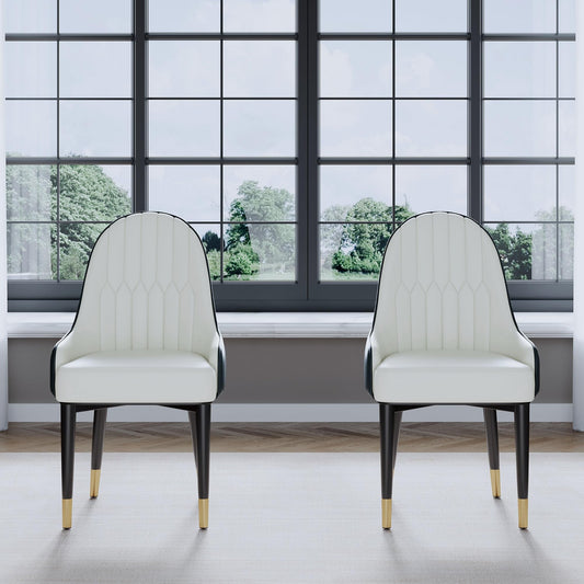 Black White Dining Chairs Set of 2 with High Backs Mid Century Modern Kitchen Dining Room Chairs PU Faux Leather Upholstered Large Padded Accent Chair with Legs (2 Count)