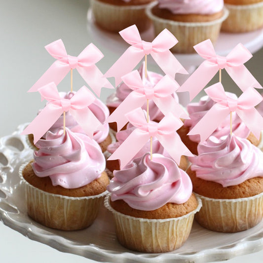 Pink Bow Cupcake Toppers