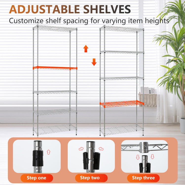 Shelves Wire Shelving Utility Storage Shelves Shelving Unit NSF Certified Height Adjustable Metal 5 Tier Shelves Easy Assembly 24" L x 14" W x 60" H