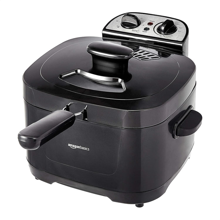 Amazon Basics 2.1-Qt (2.0L) Electric Deep Fryer with 8-Cup Oil Capacity, Timer, Adjustable Temperature, Easy Draining Basket, Viewing Window, 1500W, Black