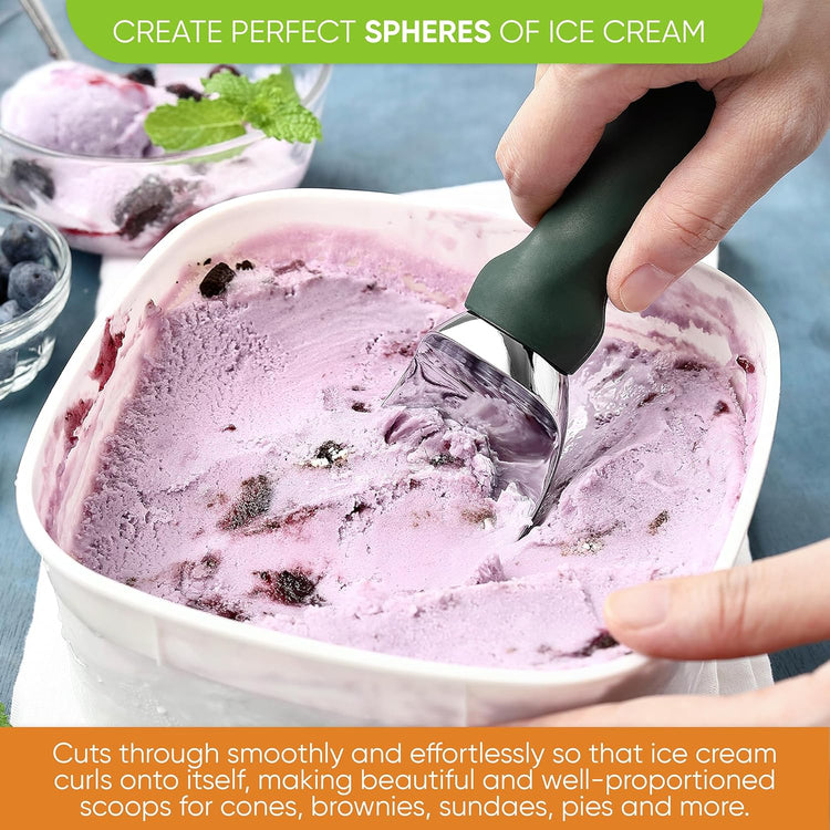 Spring Chef Professional Ice Cream Scoop with Soft Grip Handle - Heavy Duty Ice Cream Scooper for Cookie Dough, Frozen Yogurt, Gelato, Sorbet, Melon - Dishwasher Safe Kitchen Tool - Pine Green
