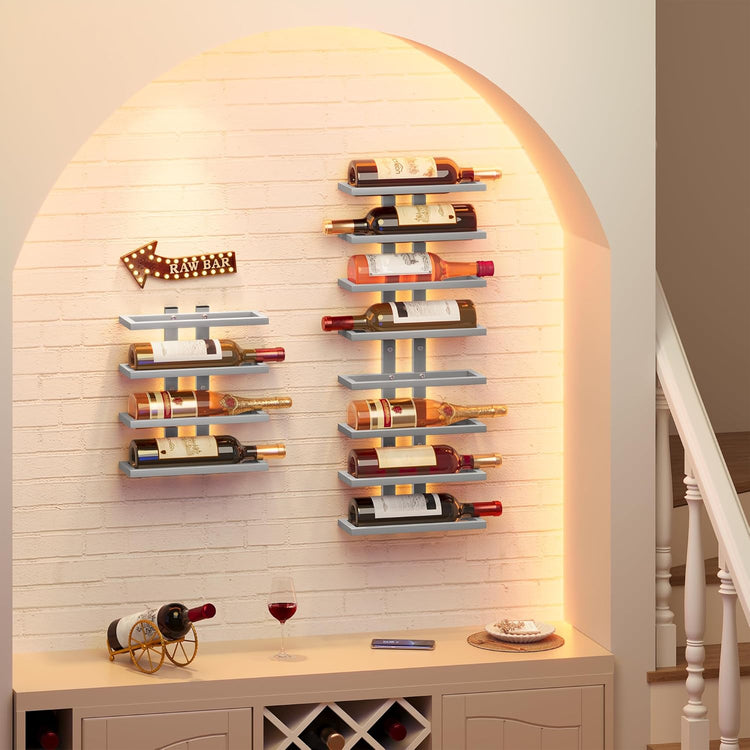 Hoctieon 8 Tier Wall Mount Wine Rack, Wall Racks for Wine Bottles Display and Storage, Hanging Bottle Organizer for Living Room, Dining Room, Wine Cellar, Bar, Grey