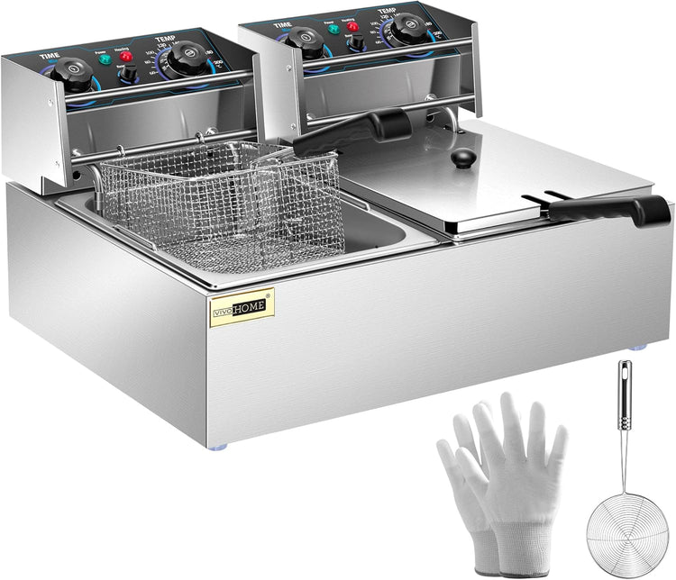VIVOHOME 5000W 20.7 Qt Electric Deep Fryer with 60-Min Timer and Temperature Control, 2 x 6.35 QT Removable Baskets for Commercial and Home Use
