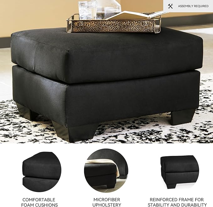 Signature Design by Ashley Darcy Casual Plush Square Accent Ottoman, Black