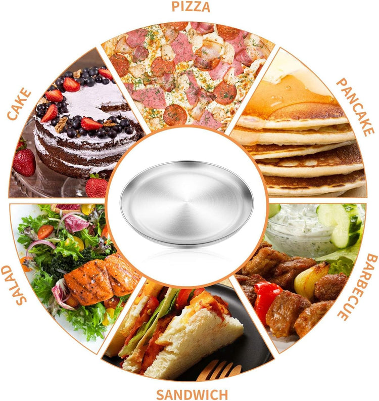 12 inch Stainless Steel Round Pizza Pan Tray Set, 2 Pieces, Healthy & Heavy Duty, Rust Free & Dishwasher Safe