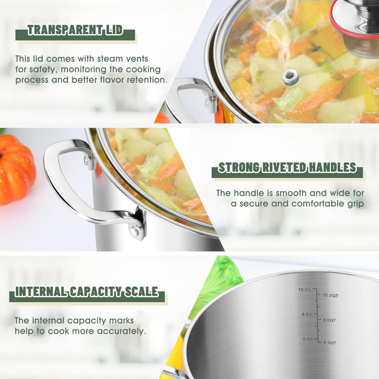 12 Quart 18 10 Stainless Steel Stock Pot with Lid