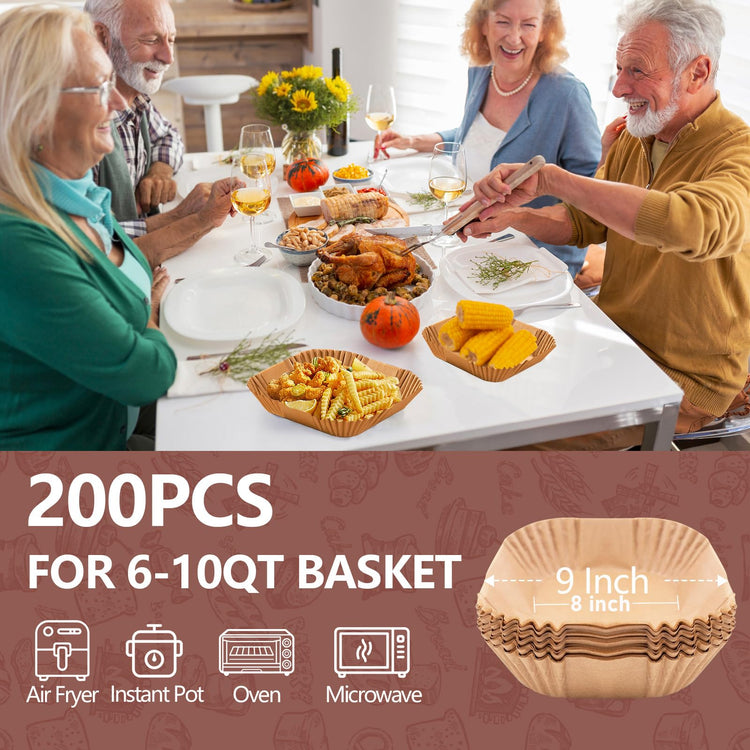 9 Inch Disposable Air Fryer Liners 200 Pack Square Parchment Liner