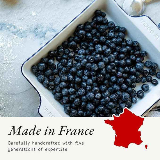 Made In Cookware | Square Baking Dish | Navy Rim | Handcrafted Porcelain | Professional Bakeware | Crafted in France