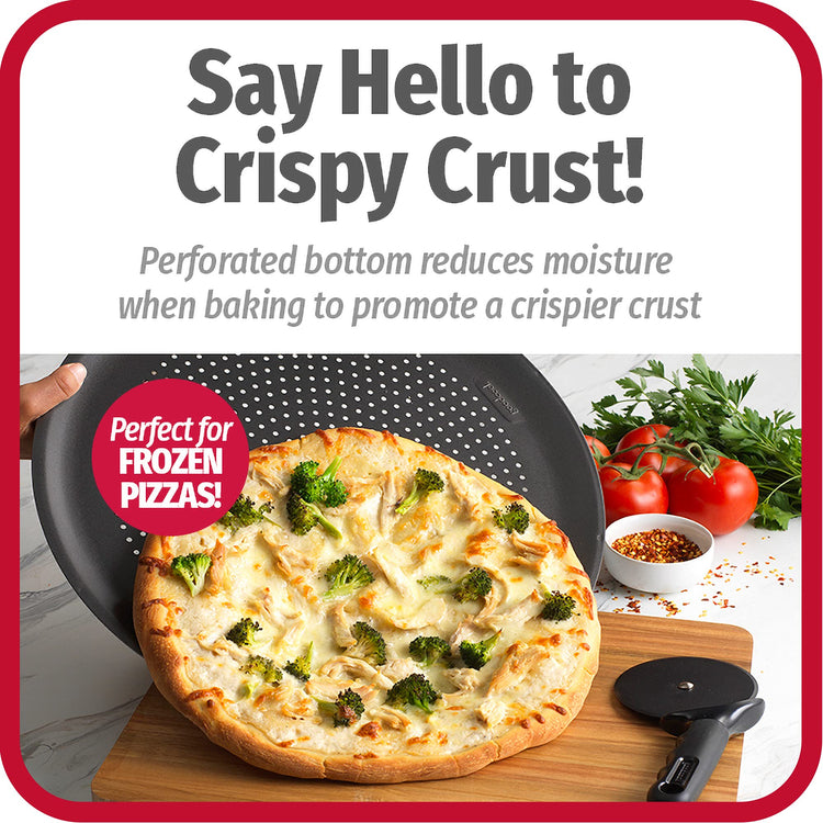 AirPerfect 14 Inch Insulated Nonstick Carbon Steel Pizza Pan with Cutting Guides