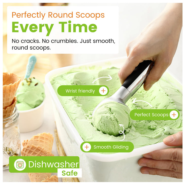 Heavy Duty Metal Ice Cream Scoop with Soft Grip Handle