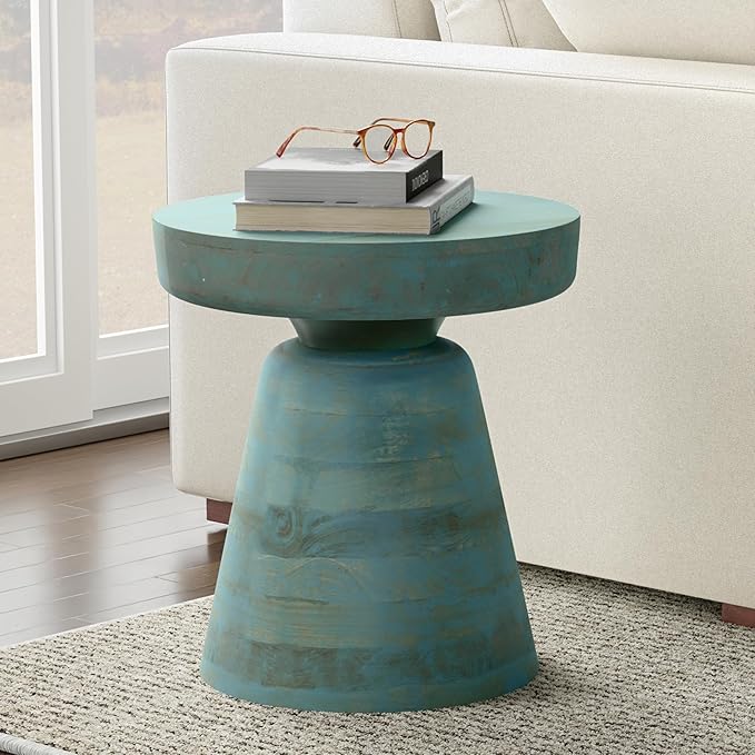 SIMPLIHOME Robbie Accent Table - 16 inch Wide Solid Mango Wood End Table in Teal Wash, Boho Contemporary Rustic Side Table for Living Room or Bedroom with Multipurpose Function, Assembled
