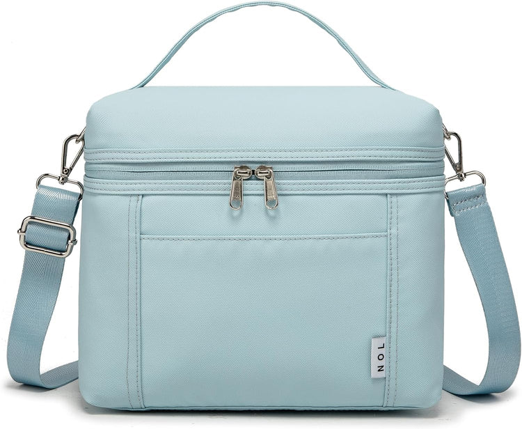 NOL Natural Organic Lifestyle Insulated Lunch Bags for Women Cooler Bag Lightweight Nylon Waterproof Lunch Box For Work (Light blue, Medium(normal))