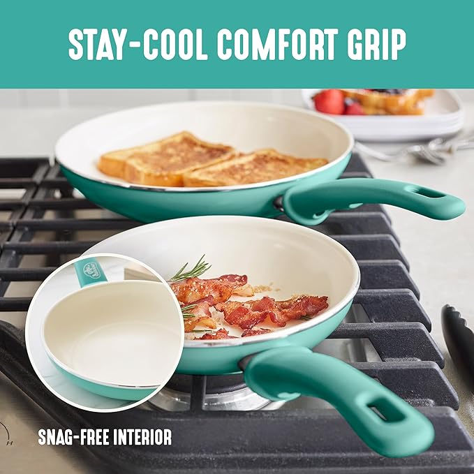 GreenLife 8 Piece Nonstick Cookware Set, Non-Toxic PFAS-Free Ceramic Pots & Pans, Dishwasher & Oven Safe, Frying, Sauce, Stock Pot, Glass Lids, Stay-Cool Handles, Wobble Free, Turquoise
