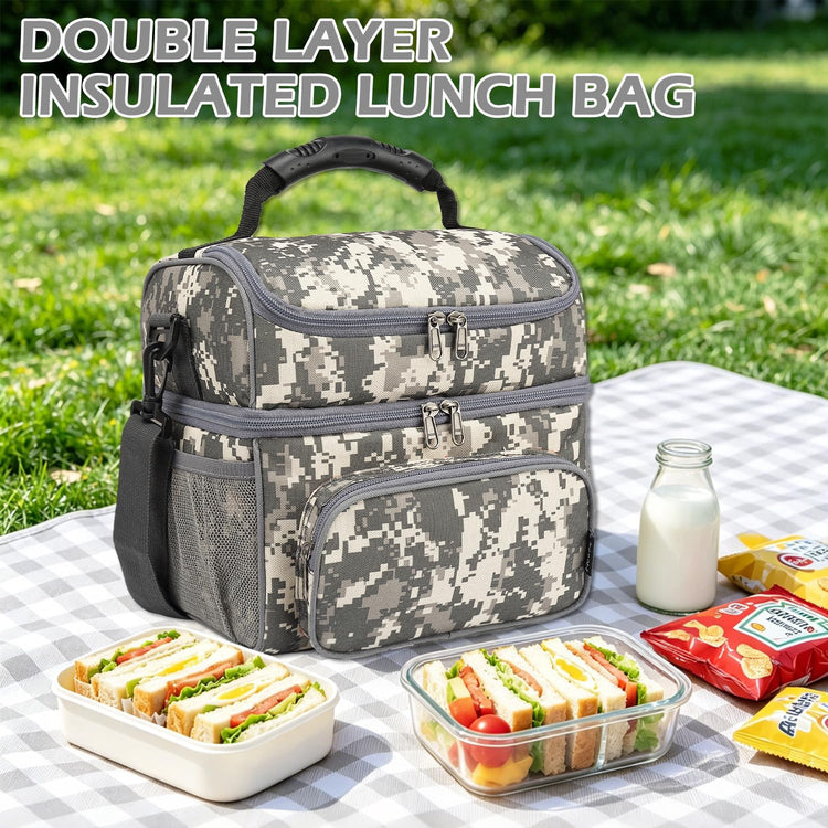Double Layer Cooler Insulated Lunch Bag Adult Lunch Box Large Tote Bag for Men (2 Count)