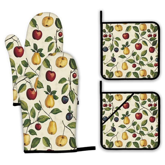 Retro Fruit Oven Mitts and Pot Holders Set (4 Count)