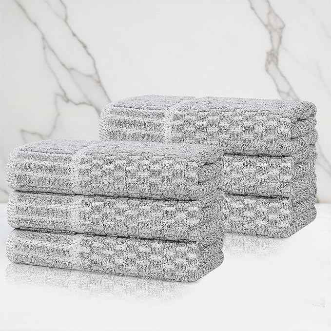 Superior Juno Viscose Cotton Blend Medium Weight Towels, for Kitchen, Bathroom, Shower, Spa, Plush, Quick Dry, Soft Towels, Bath Essentials, Border Detail, Absorbent Hand Towels, Set of 6, Charcoal