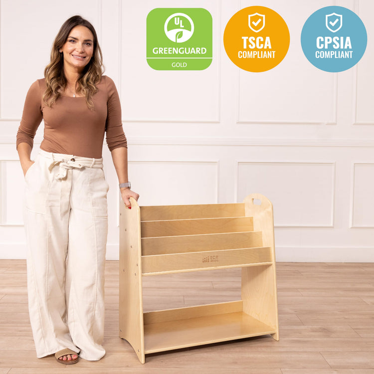 3 Shelf Floor Book Display with Handles and Storage