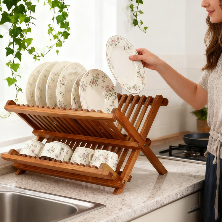Teak Wood Dish Drying Rack