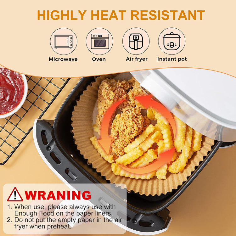 Vailnd Disposable Air Fryer Paper Liners, 9 Inch Max Xl Large Cooker Airfryer Parchment Paper Liners, 100Pcs Oil Proof Round Basket Bowl Liner Baking Paper for 8-12 QT Air Fryer Microwave