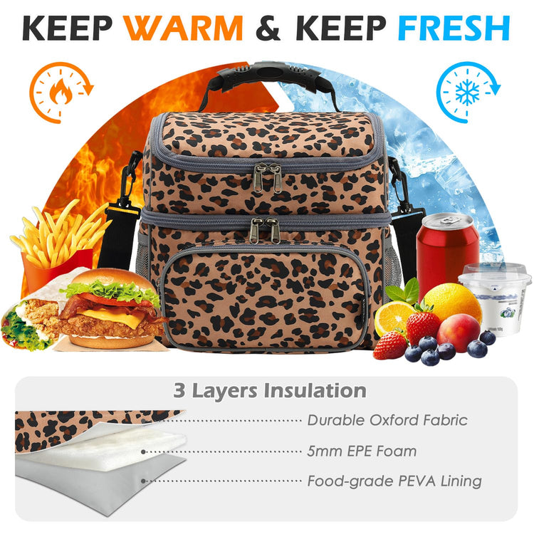 Double Layer Cooler Insulated Lunch Bag Adult Lunch Box Large Tote Bag for Men (2 Count)