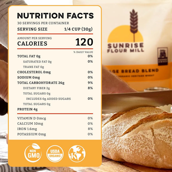 Sunrise Flour Mill Heritage Organic Bread Flour Blend - 2.0 lbs | Organic Unbleached Bread Flour Easy to Digest with Less Bloating | High Protein for Superior Baking | Smooth, Nutty Flavor - Nestoria