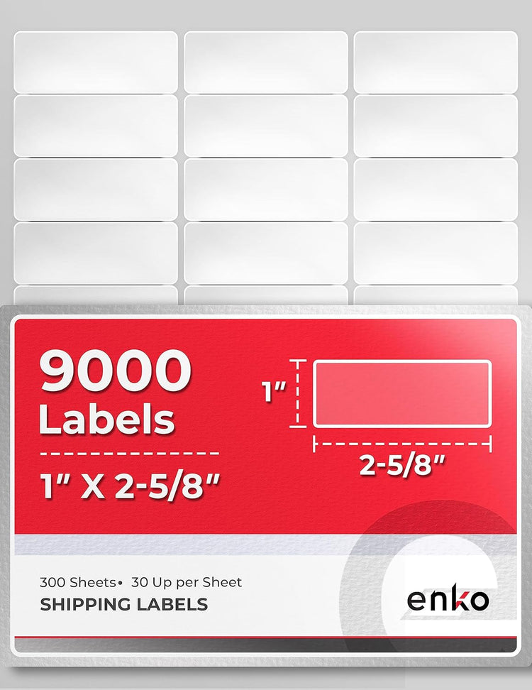 enKo 1 x 2-5/8 Inch 30 Up Return Mailing Address Labels White Printable FBA Labels (300 Sheets, 9000 Labels)