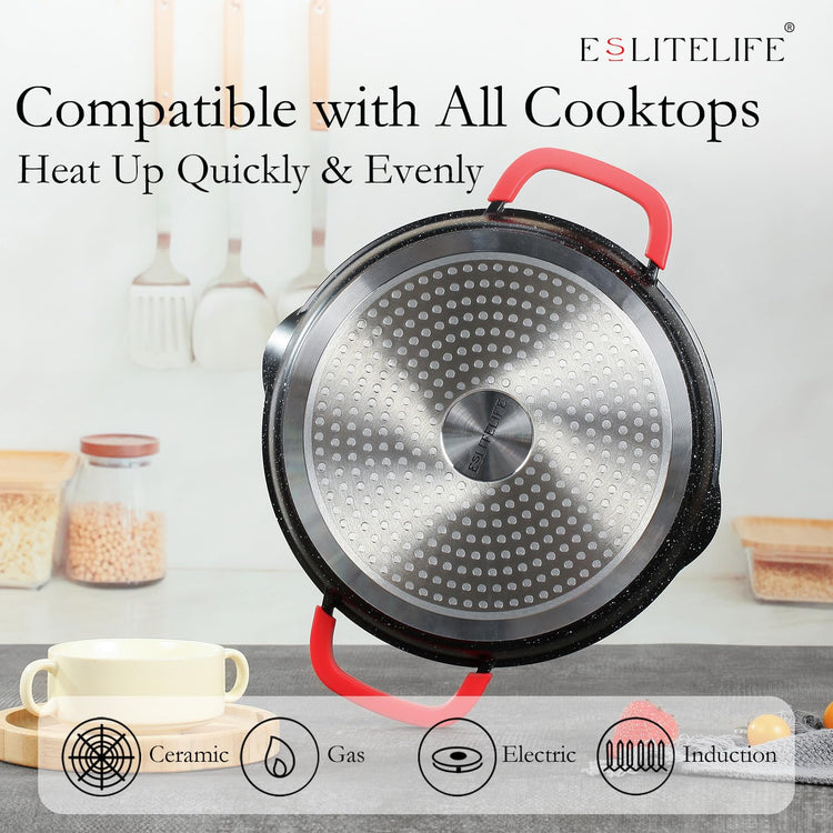 Nonstick Grill Pan with Lid & Tongs for Stove Tops