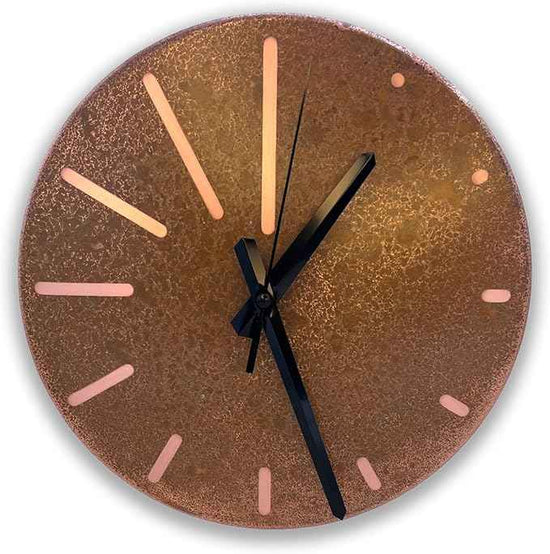 Handmade Pure Copper Wall Clock for Home Decoration, Decor Clock for Living Room, Bedroom and Kitchen, Rustic Decorative Mural Clock Art for Farmhouse (Lines of Time, 17.7)