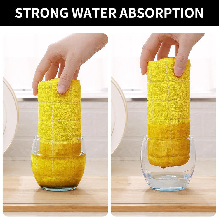 Homaxy 100% Cotton Terry Kitchen Towels(Yellow, 13 x 28 inches), Checkered Designed, Soft and Super Absorbent Dish Towels, 6 Pack