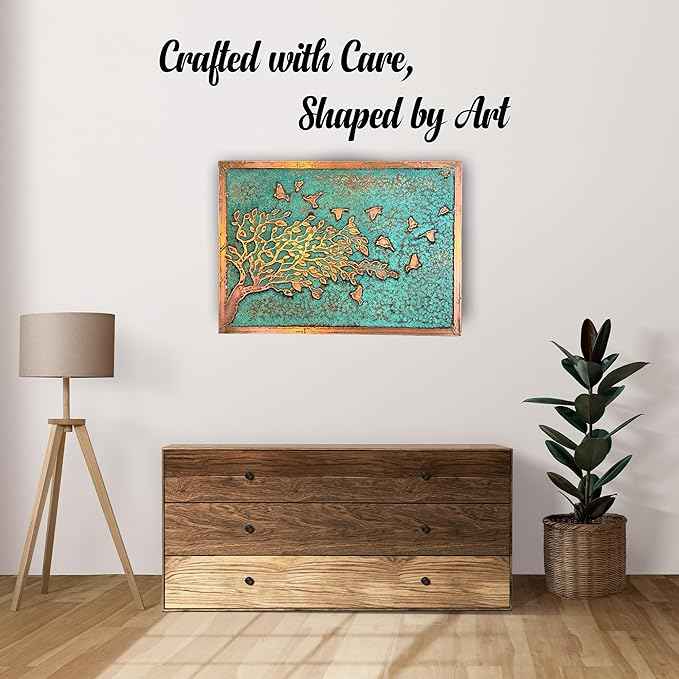 nooc art Handmade Copper Wall Art for Home, Living Room, Bedroom, Kitchen and Office Decor, Rustic Decorative Mural Art for Farmhouse Decor (Tree of Peace, 19.6 x 27.5, Unframed)