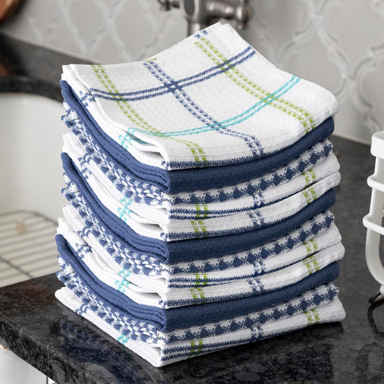 T-fal Premium Waffle Dish Cloths: Highly Absorbent, Super Soft Long Lasting - 100% Cotton, 12"x13" Towel for Cleaning & Drying, (12-Pack), Cool - Nestoria
