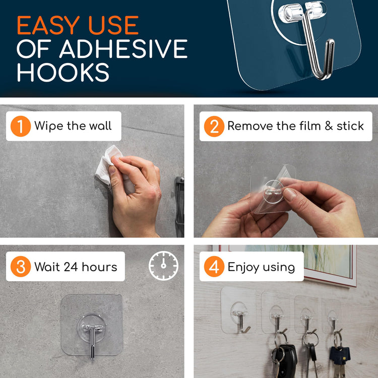 Adhesive Wall Hooks for Hanging (20 Count)