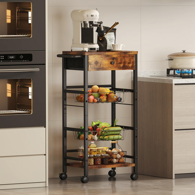 Kitchen Organizer and Storage Cart with Fabric Drawer and Convenient Handle
