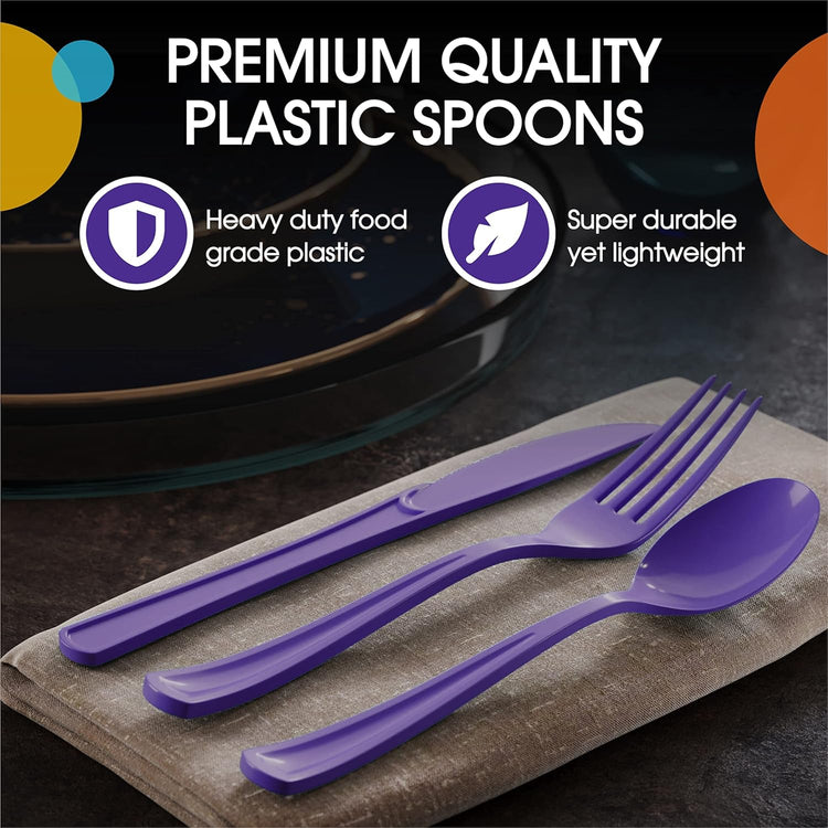 Purple Plastic Spoons 200 Pcs Purple Spoons Disposable Utensils Heavy Duty Plastic Cutlery Set Disposable Cutlery Sets Flatware Sets Silverware Set Party Supplies & Party Tableware Party Solids