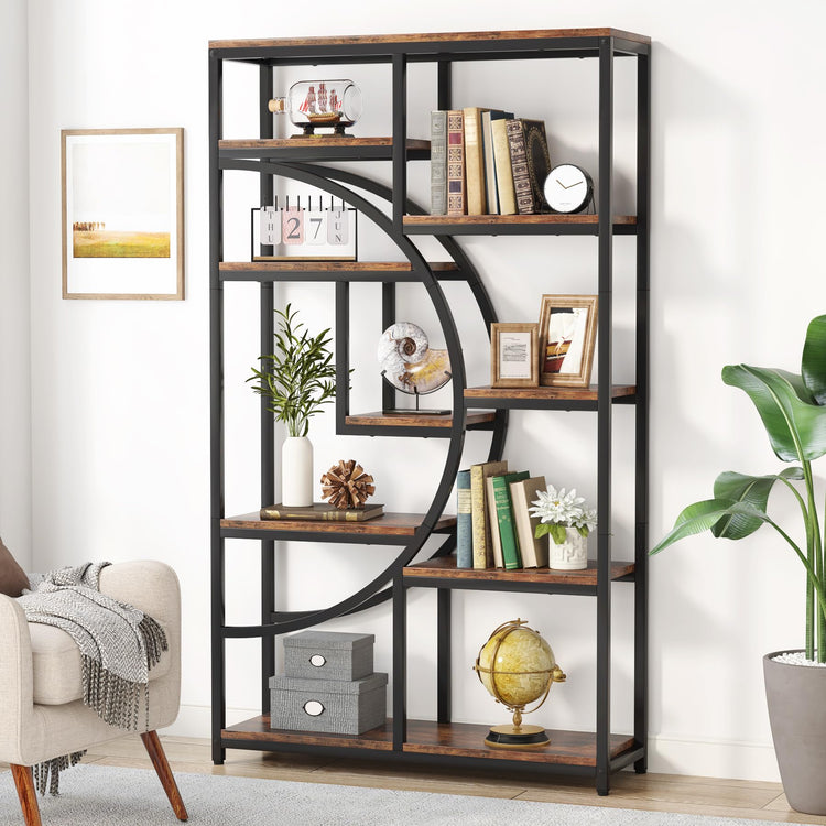Industrial Bookshelf Bookcase with 9 Open Shelf