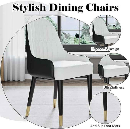 AF ARTISAN FURNITURE Black White Dining Chairs Set of 2 with High Backs Mid Century Modern Kitchen Dining Room Chairs PU Faux Leather Upholstered Large Padded Accent Chair with Legs