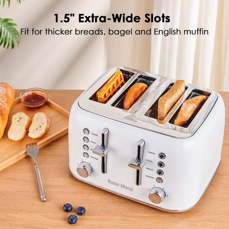 Toaster 4 Slice Retro Stainless Steel with Extra Wide Slots Bagel
